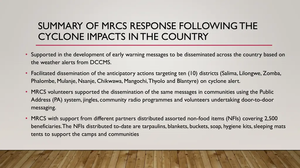 summary of mrcs response following the cyclone