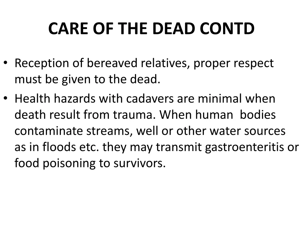 care of the dead contd