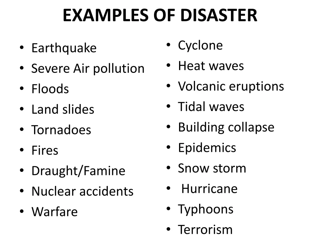 examples of disaster