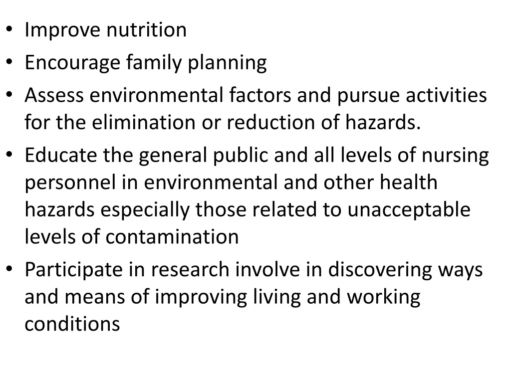 improve nutrition encourage family planning