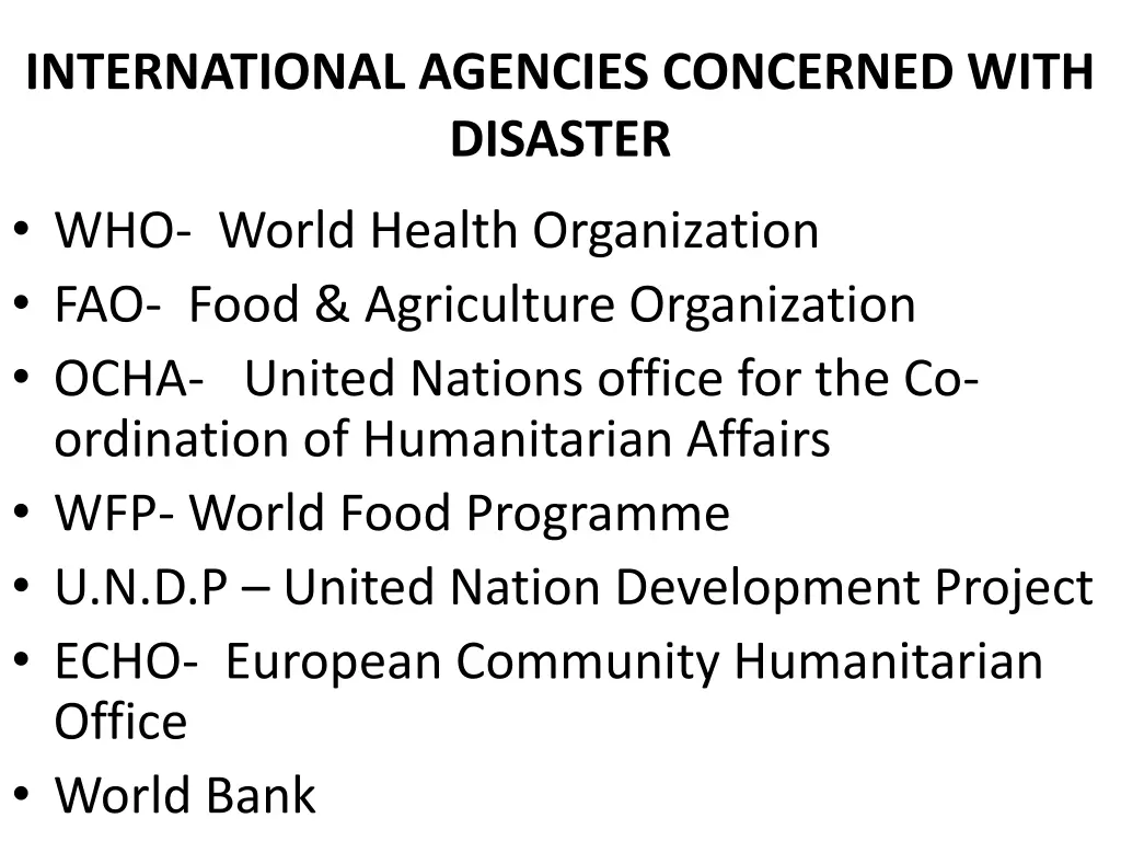 international agencies concerned with disaster 1