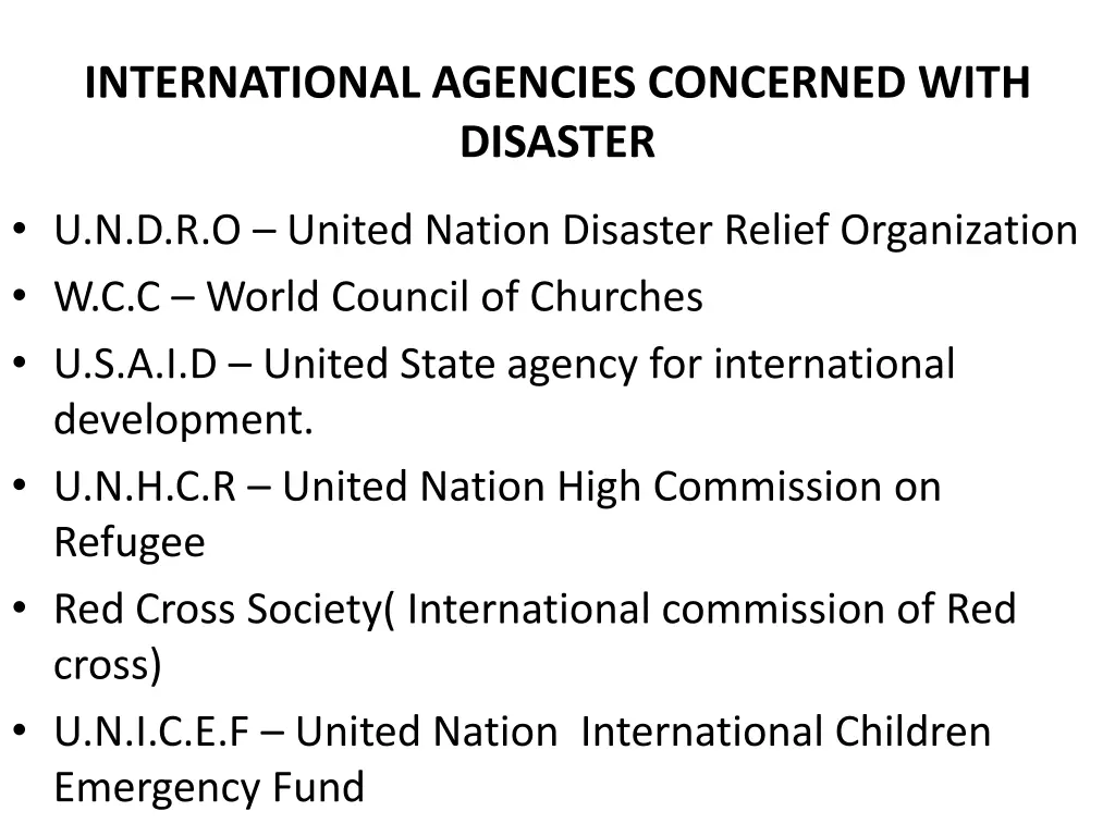 international agencies concerned with disaster