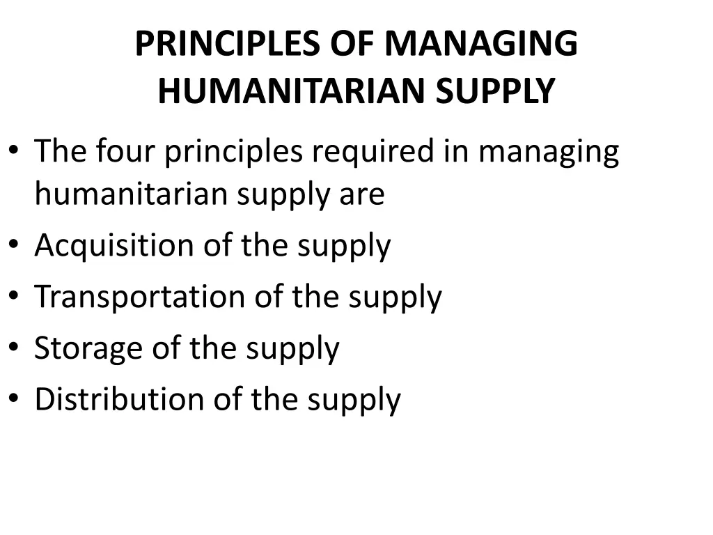 principles of managing humanitarian supply