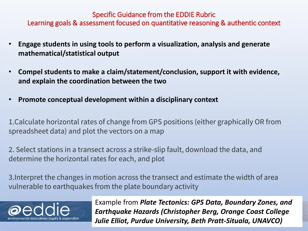 specific guidance from the eddie rubric specific