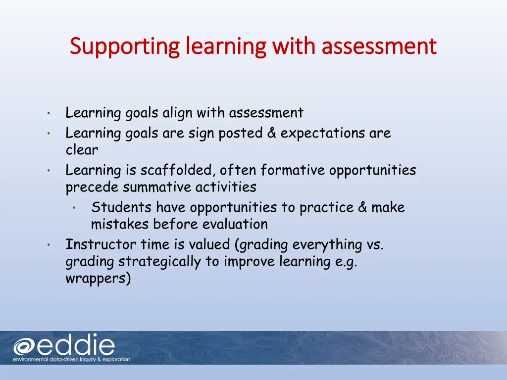 supporting learning with assessment supporting