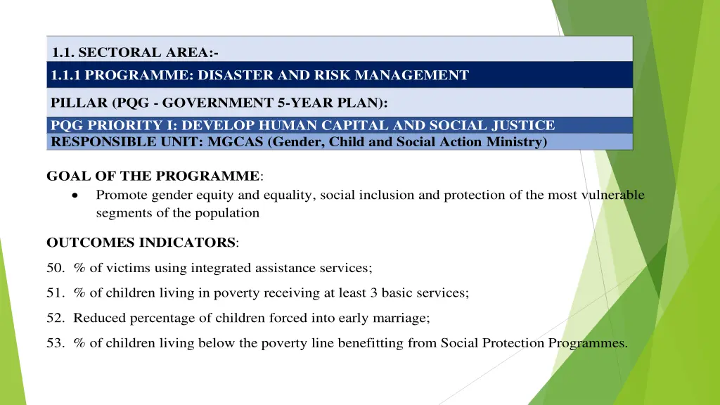 1 1 sectoral area 1 1 1 programme disaster