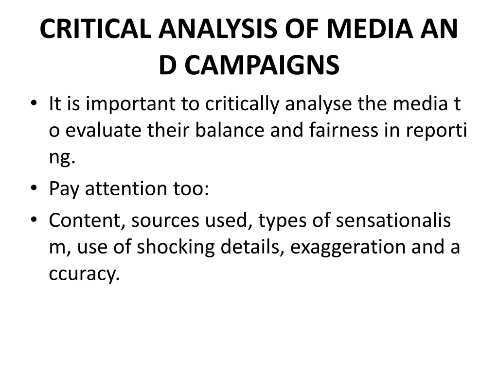 critical analysis of media an d campaigns