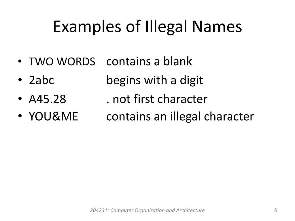 examples of illegal names