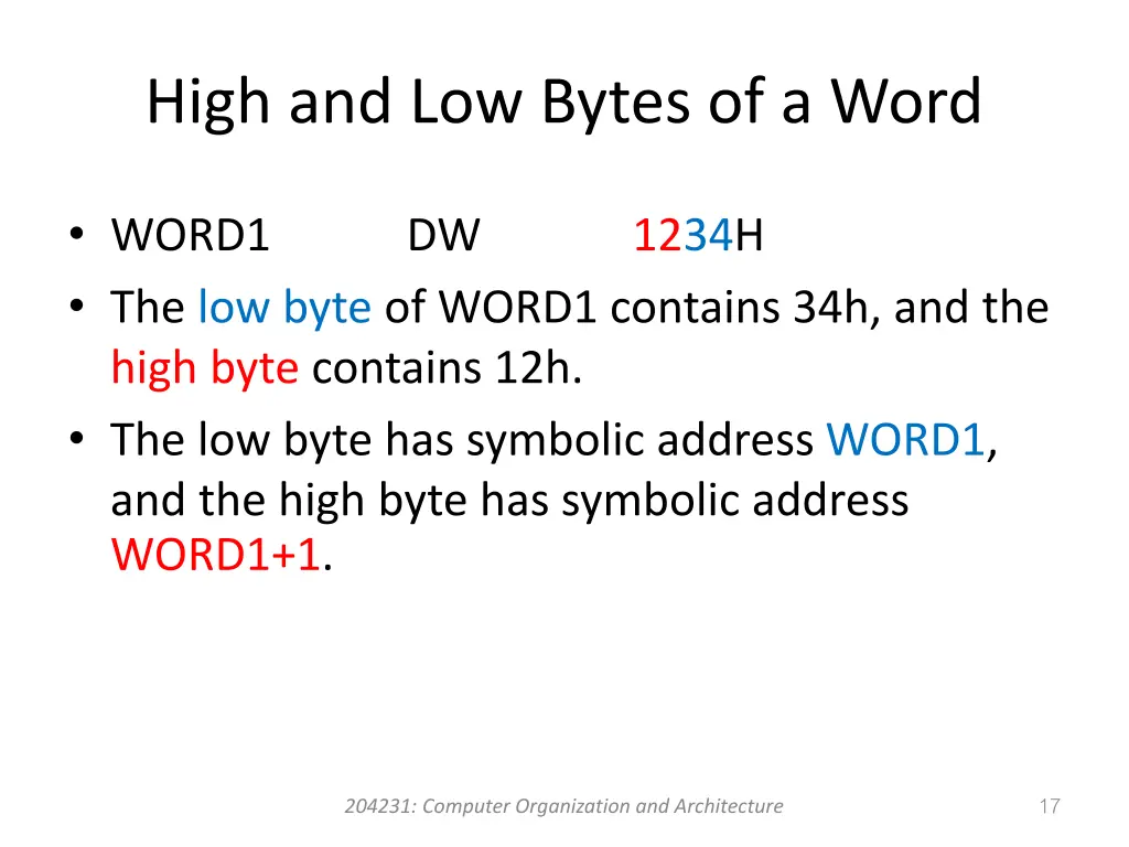 high and low bytes of a word