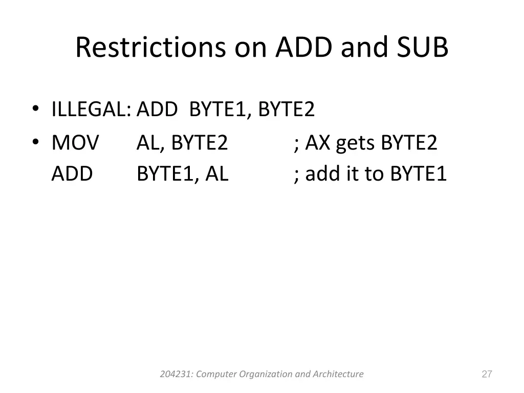 restrictions on add and sub