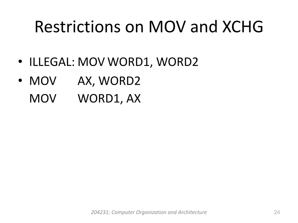 restrictions on mov and xchg