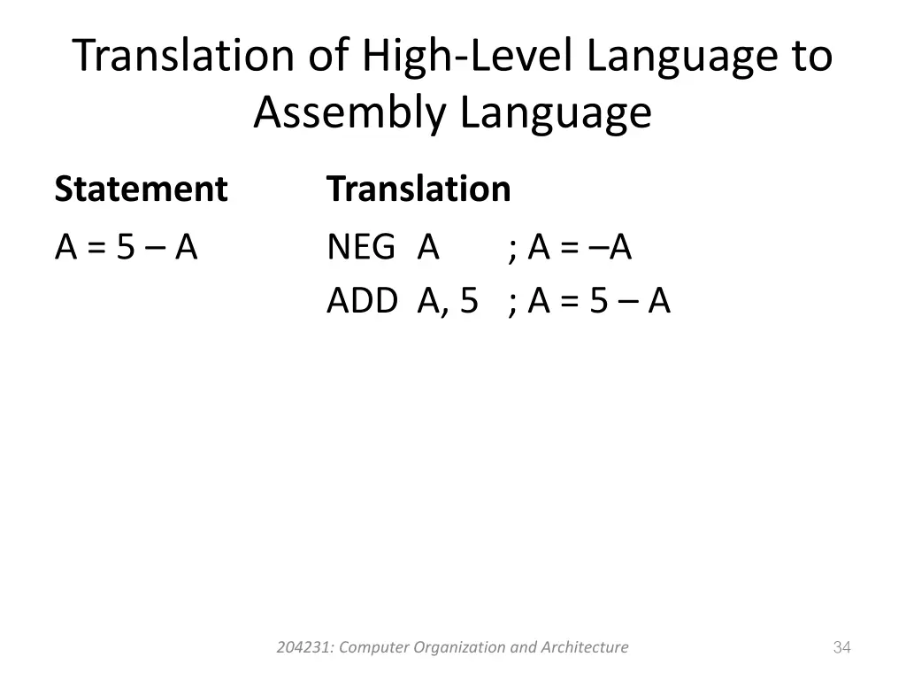 translation of high level language to assembly 2