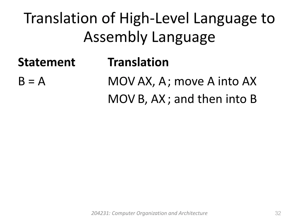 translation of high level language to assembly