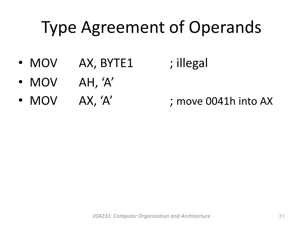 type agreement of operands