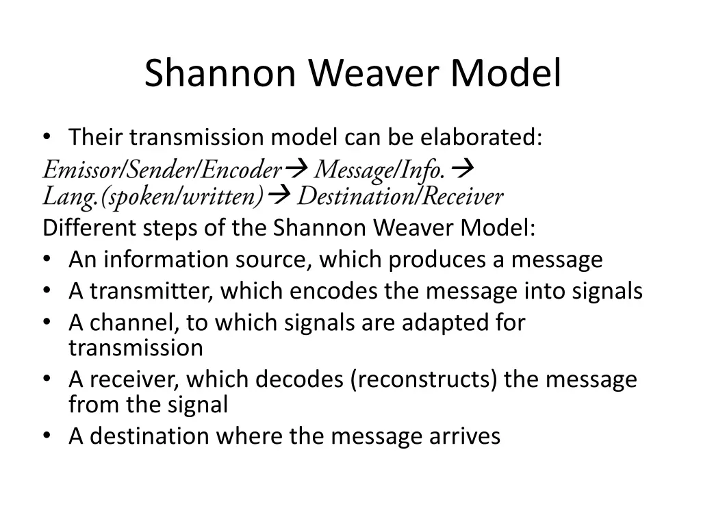 shannon weaver model 1