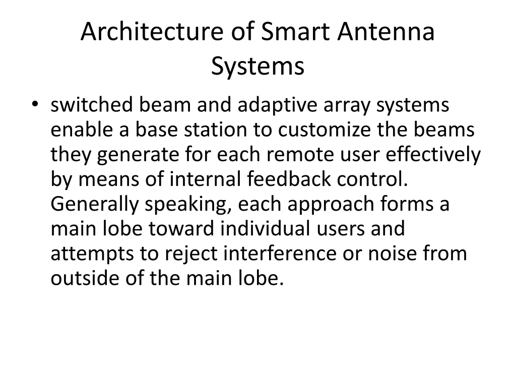 architecture of smart antenna systems switched