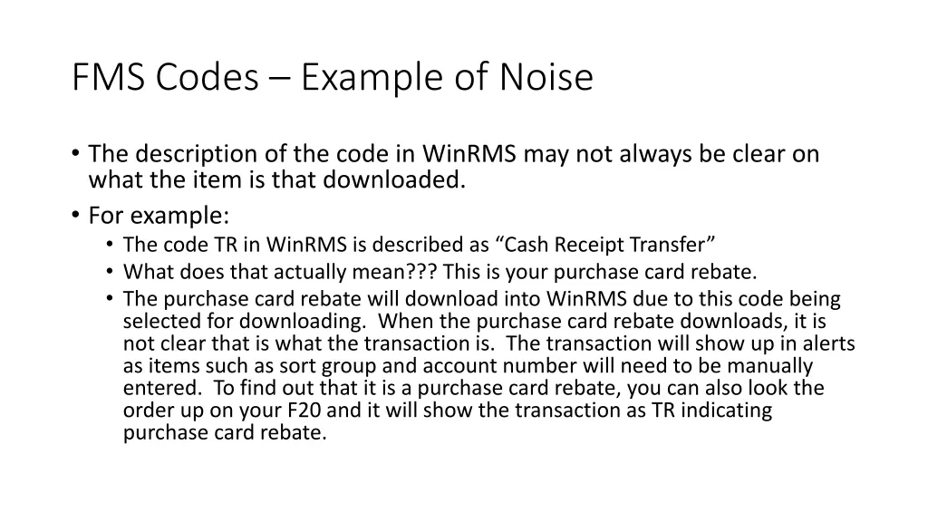 fms codes example of noise