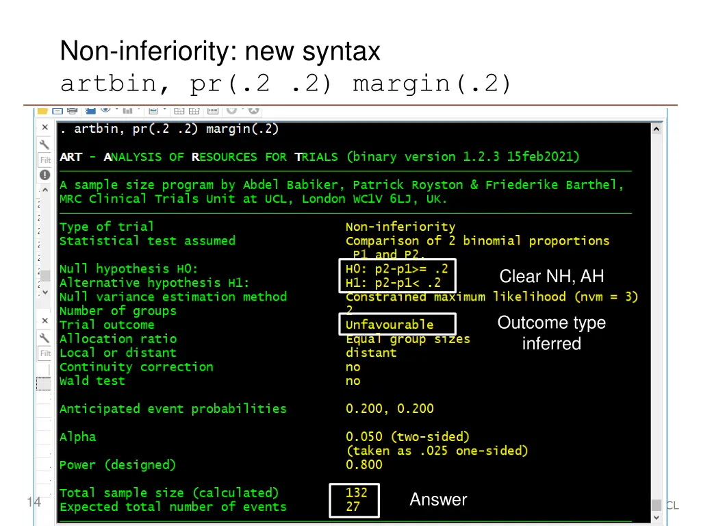 non inferiority new syntax artbin pr 2 2 margin 2