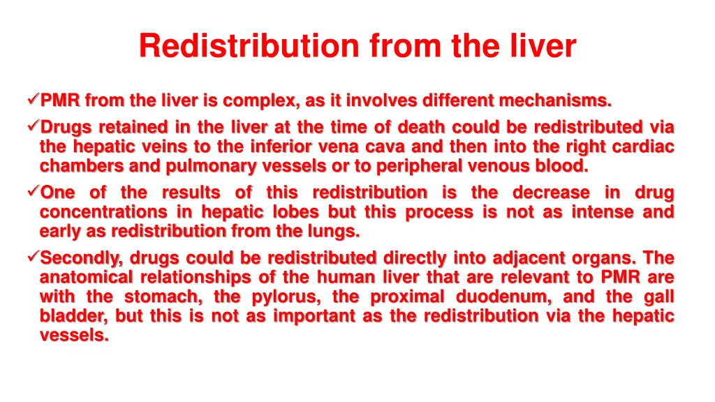 redistribution from the liver