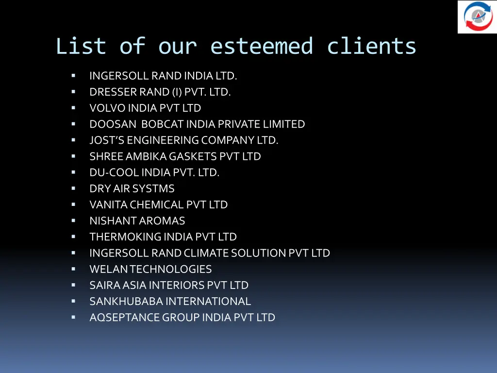 list of our esteemed clients