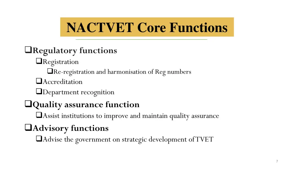 nactvet core functions