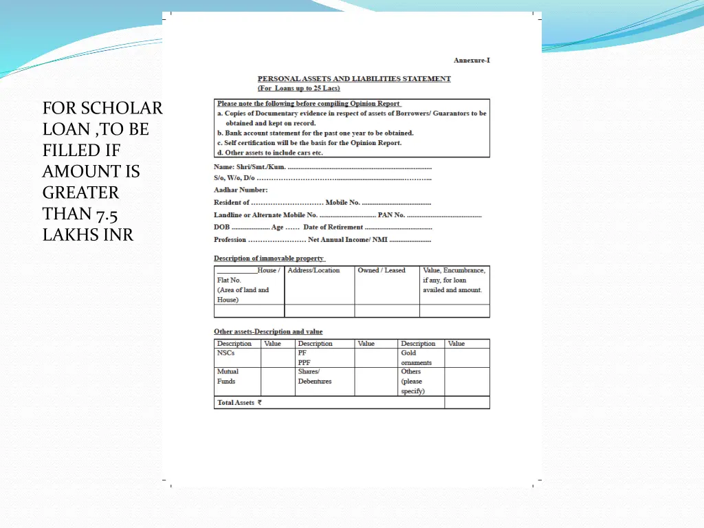 for scholar loan to be filled if amount