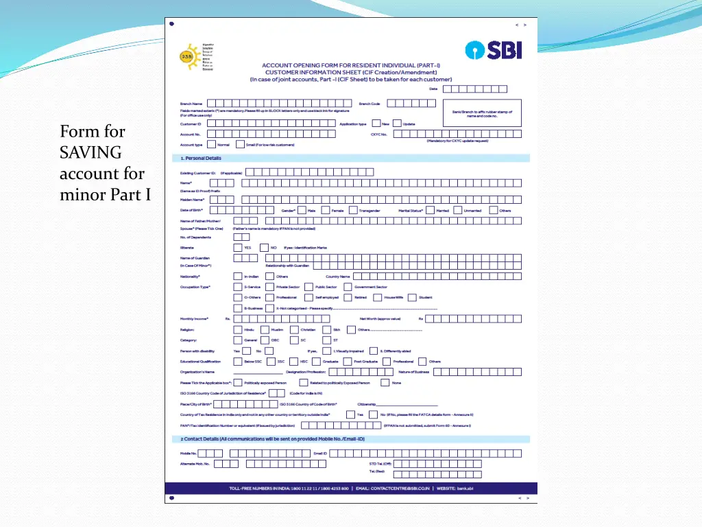 form for saving account for minor part i