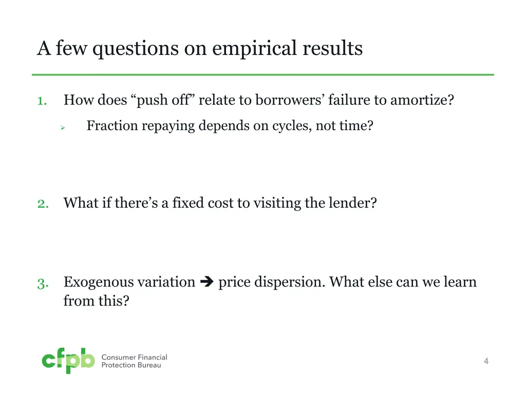 a few questions on empirical results