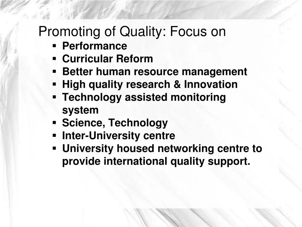 promoting of quality focus on performance