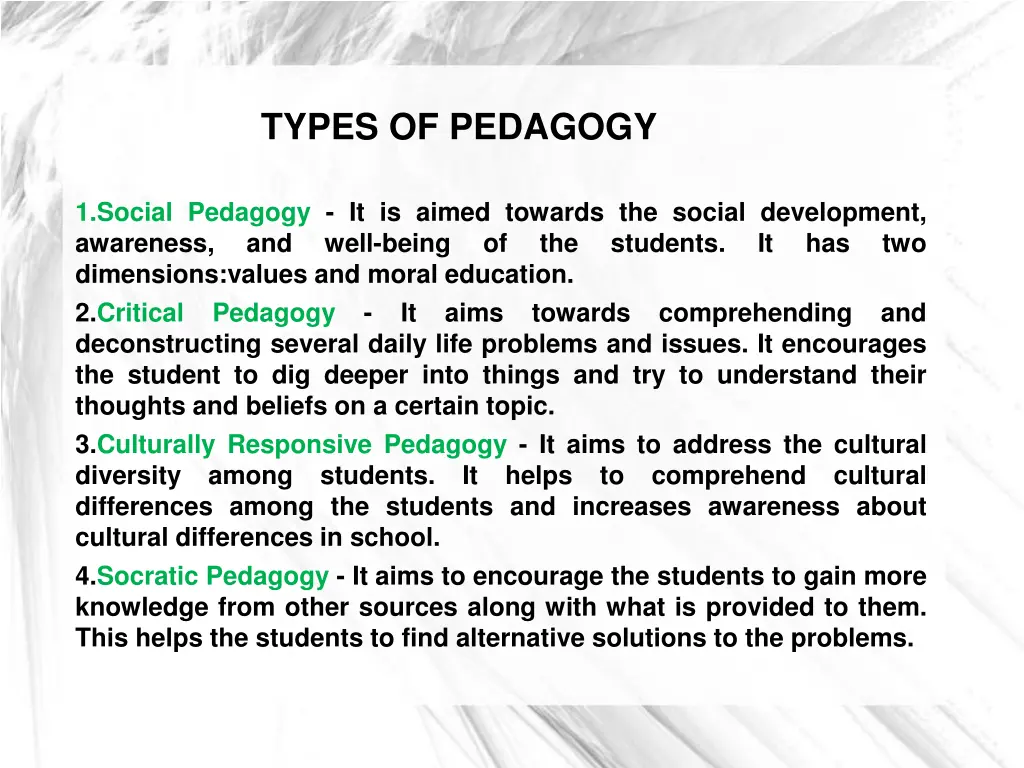 types of pedagogy