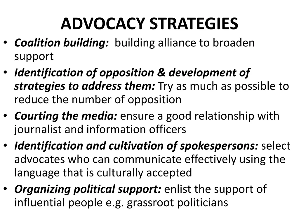 advocacy strategies coalition building building