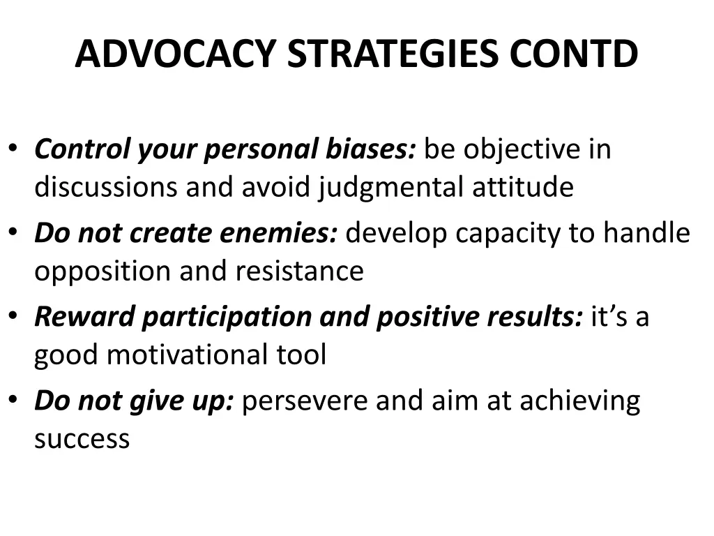 advocacy strategies contd