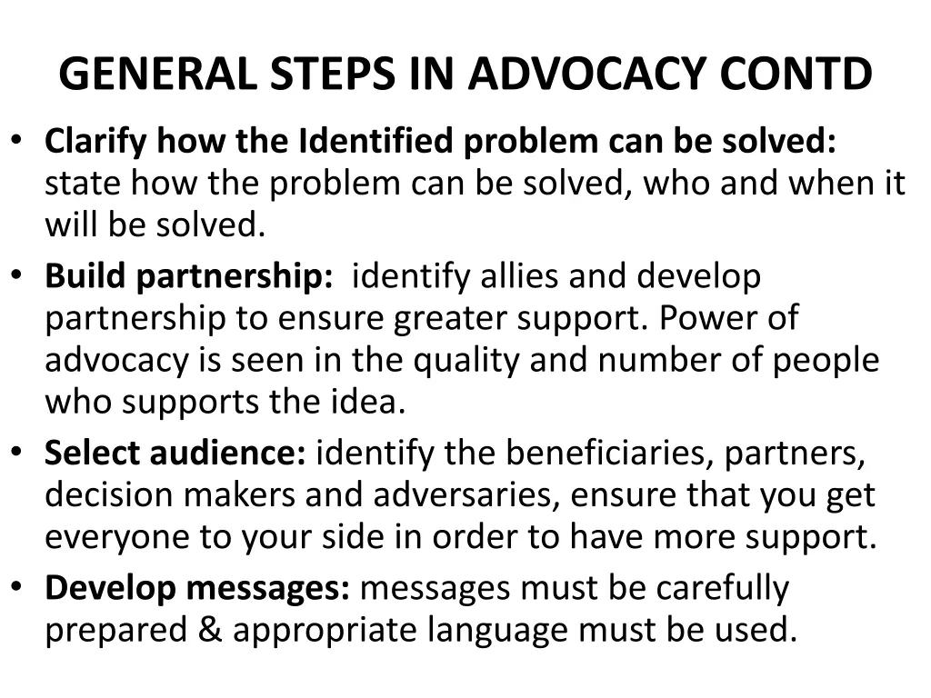 general steps in advocacy contd clarify