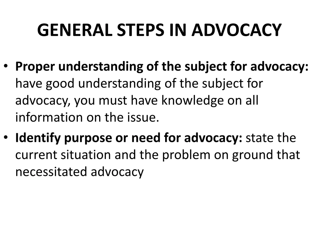 general steps in advocacy