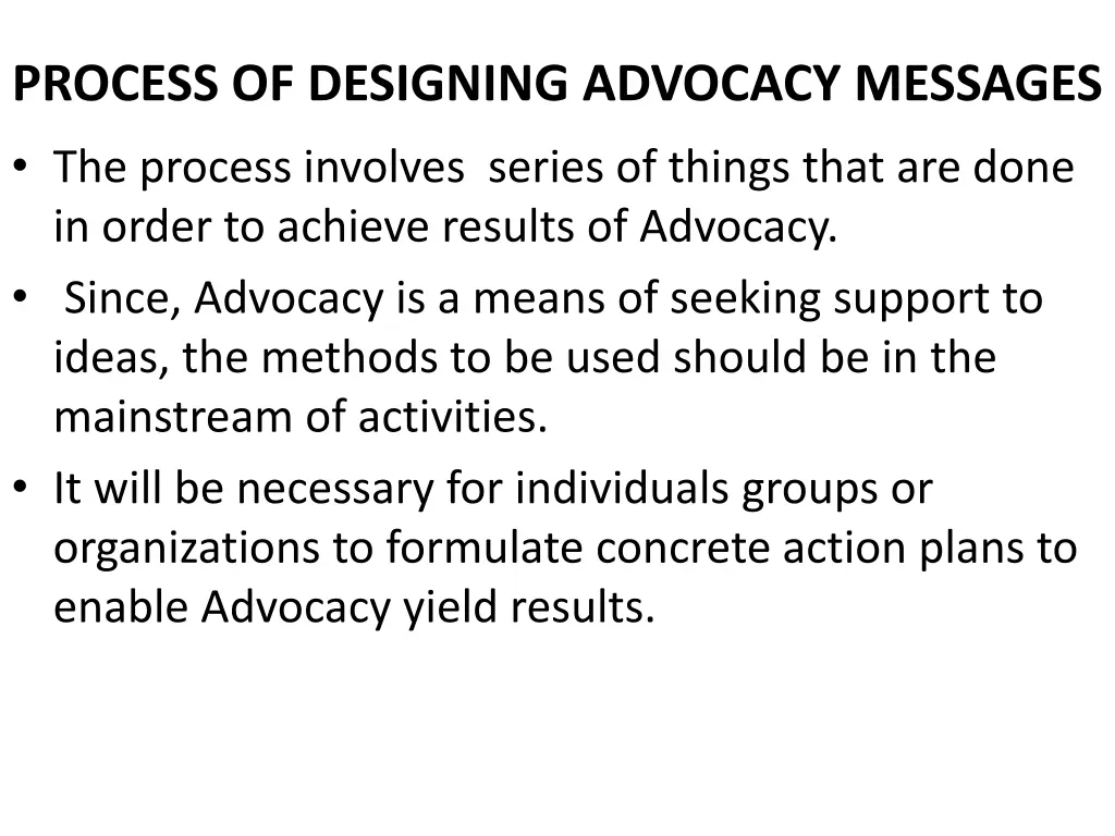 process of designing advocacy messages