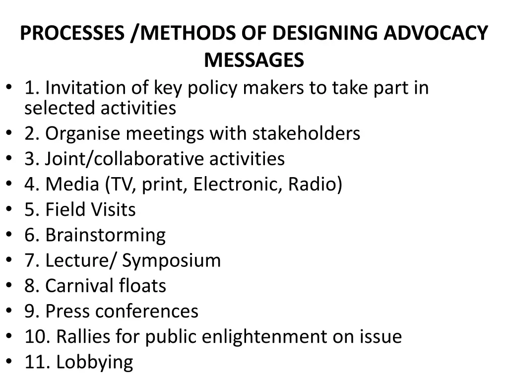 processes methods of designing advocacy messages