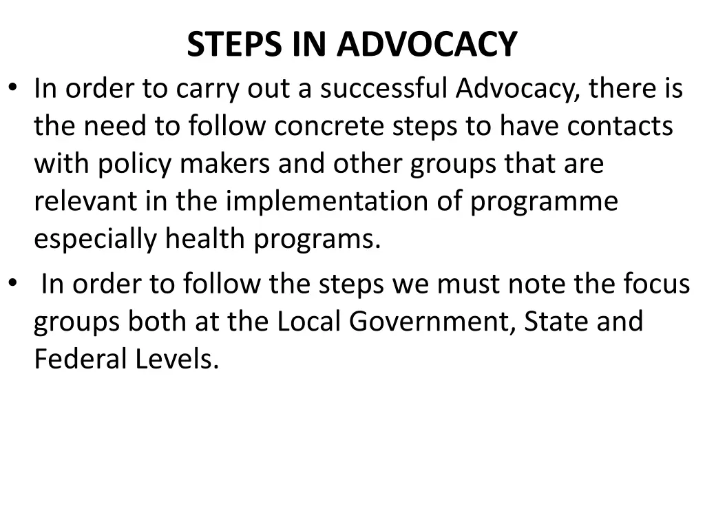 steps in advocacy