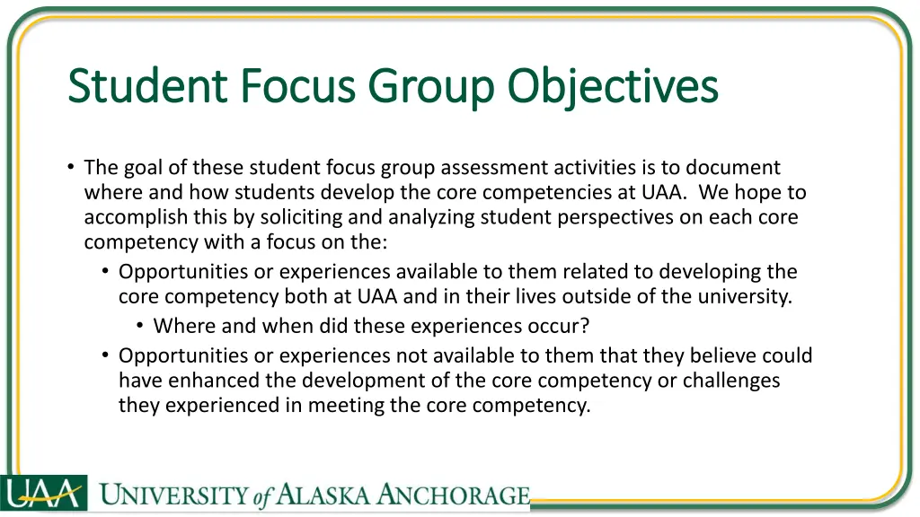 student focus group objectives student focus