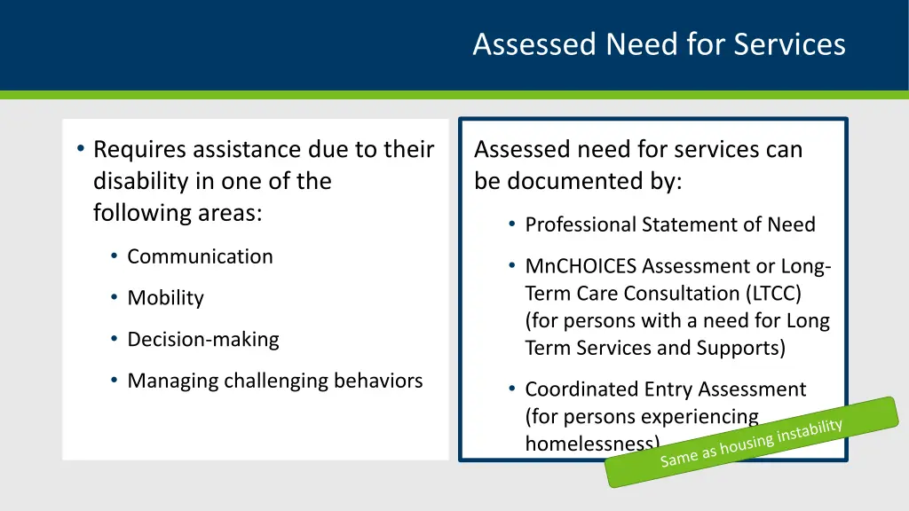 assessed need for services