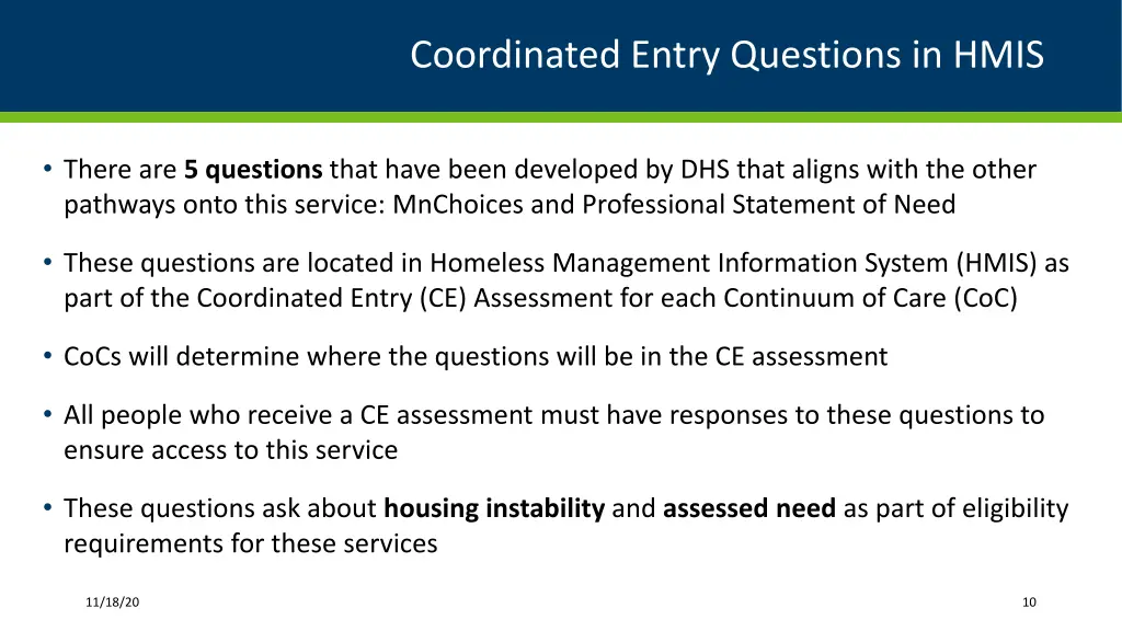 coordinated entry questions in hmis