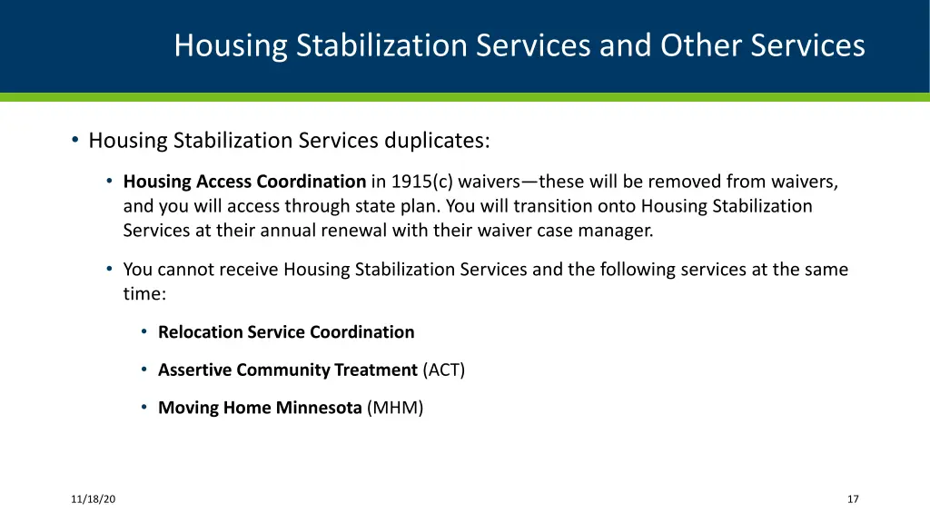 housing stabilization services and other services