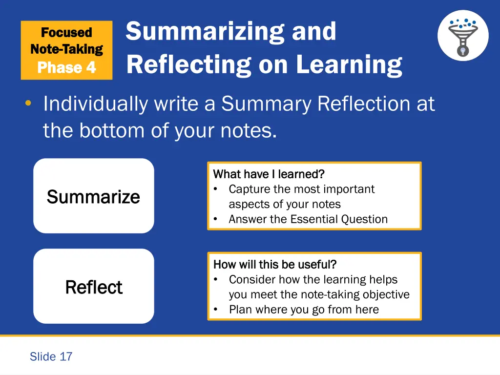 summarizing and reflecting on learning 1