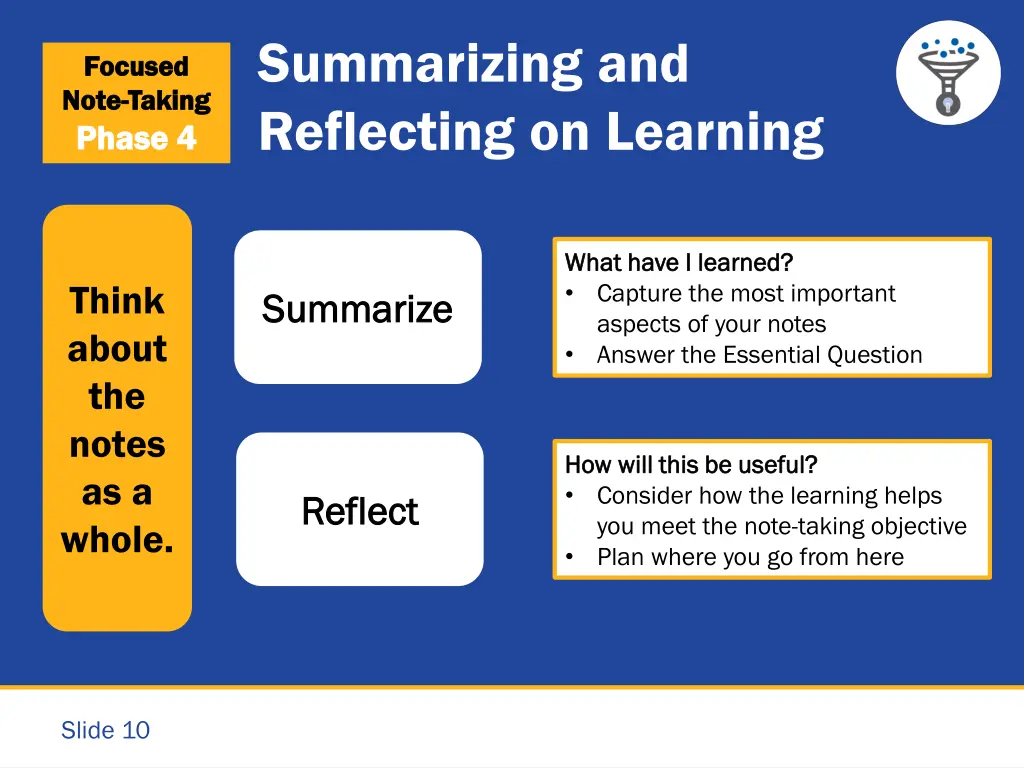 summarizing and reflecting on learning