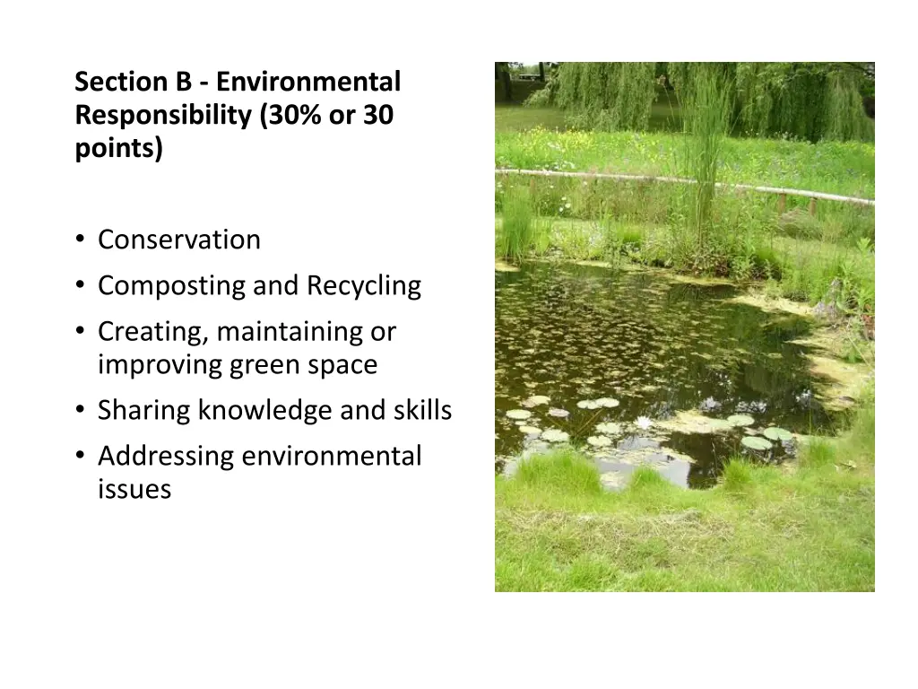 section b environmental responsibility