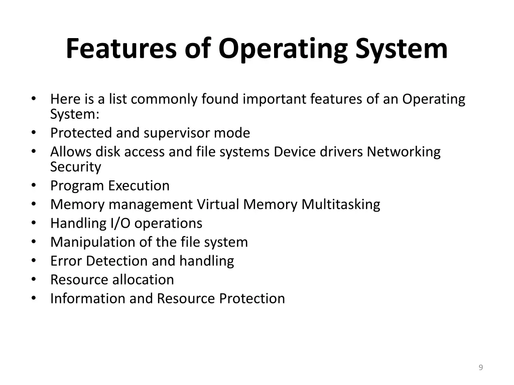 features of operating system