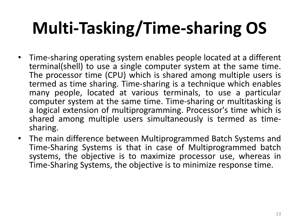 multi tasking time sharing os