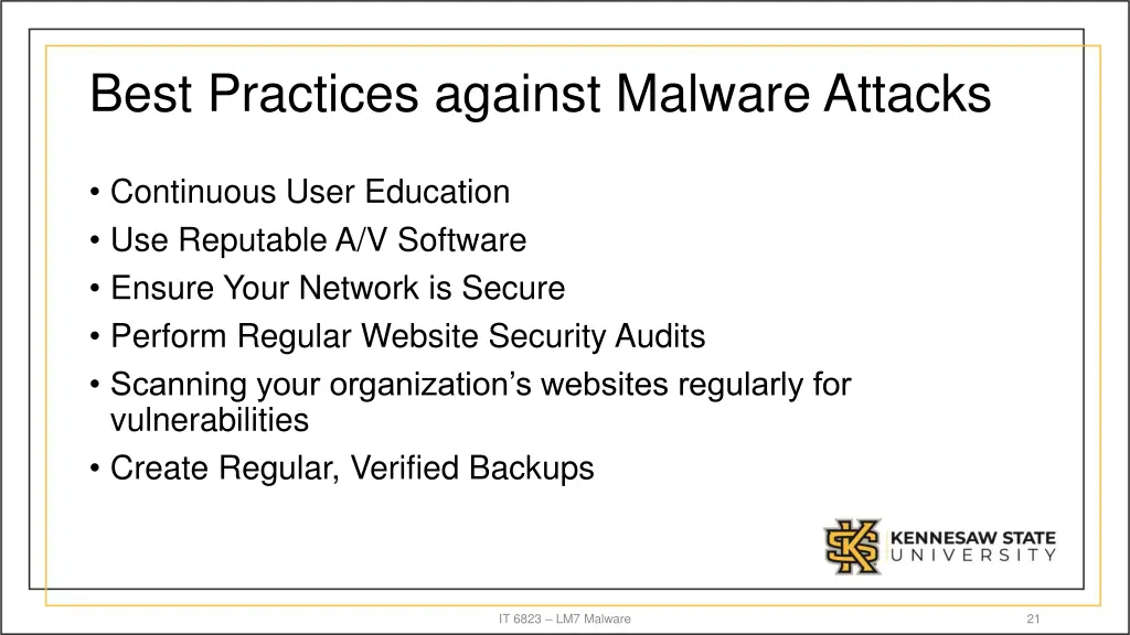 best practices against malware attacks