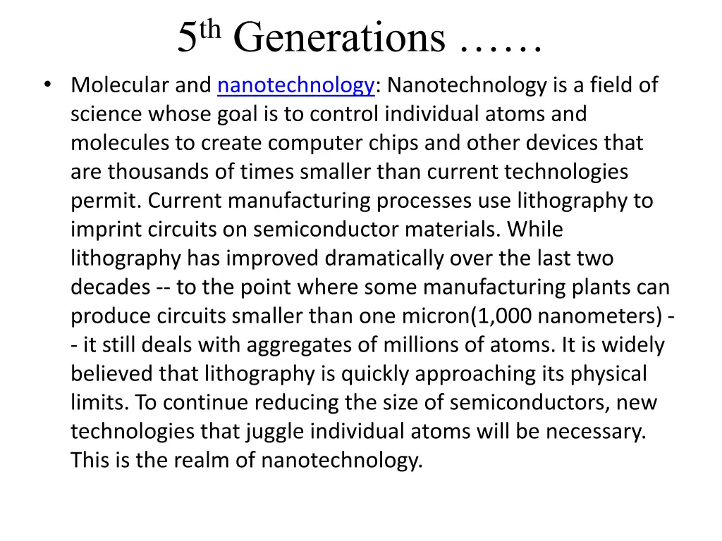 5 th generations molecular and nanotechnology