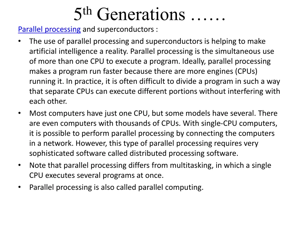 5 th generations parallel processing