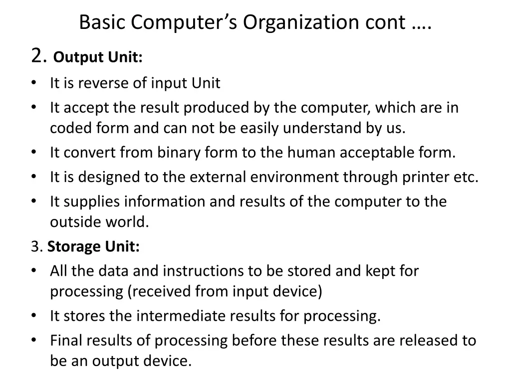 basic computer s organization cont 2 output unit